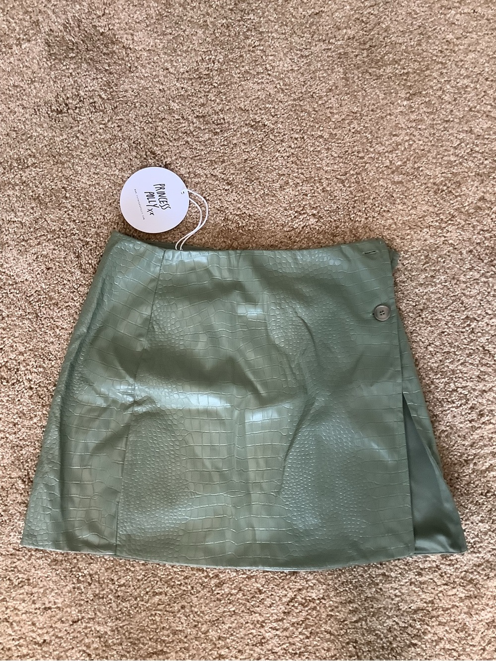 Princess Polly Olive Croc-Embossed Faux Leather Mini Skirt
